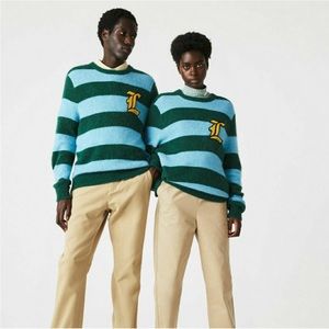 Lacoste Live Badge Mens Striped Green Blue Wool Blend Unisex,  Size L